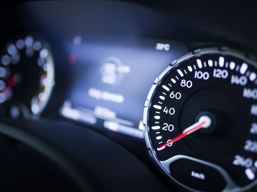 The speedometer of a car.