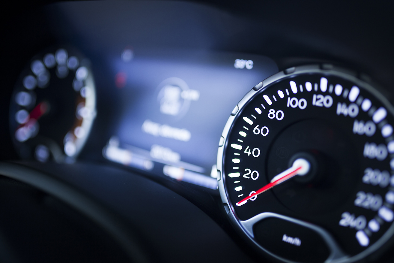 The speedometer of a car.